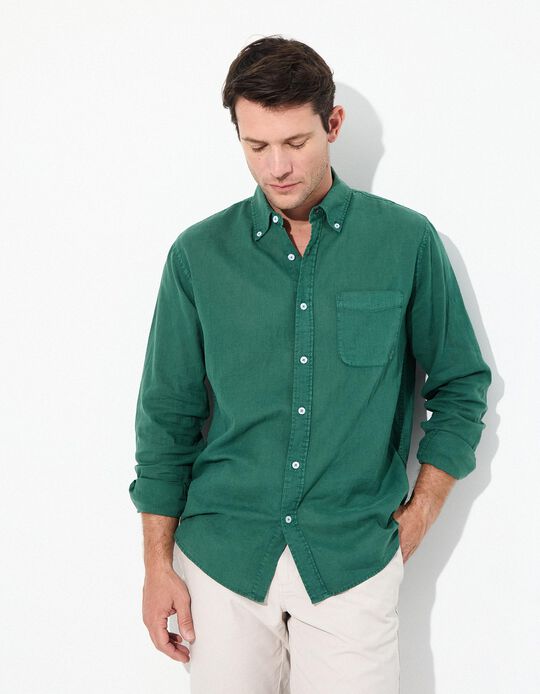 Comprar Online Camisa com Linho, Homem, Verde Escuro 