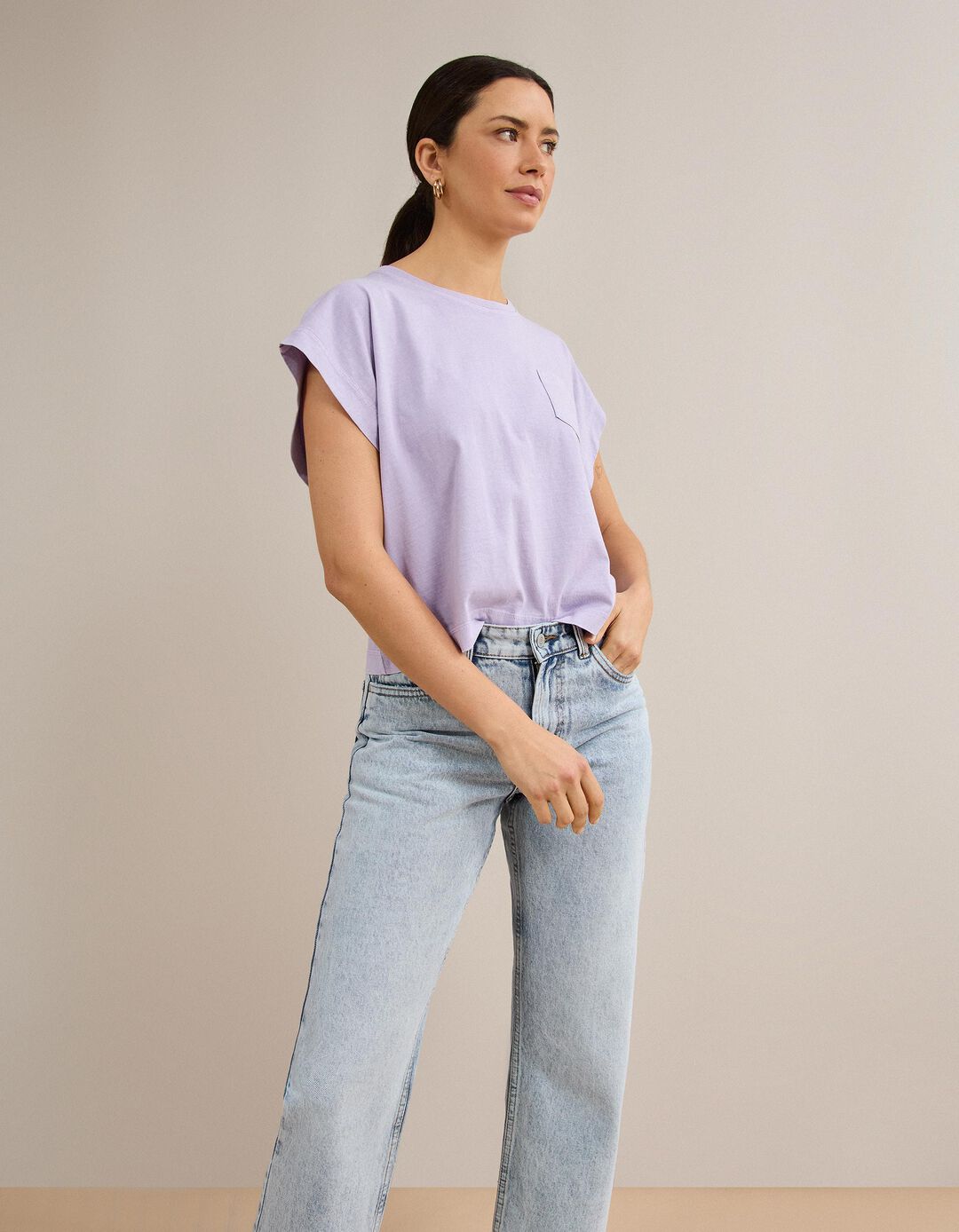 T-shirt Com Bolso, Mulher, Roxo Claro