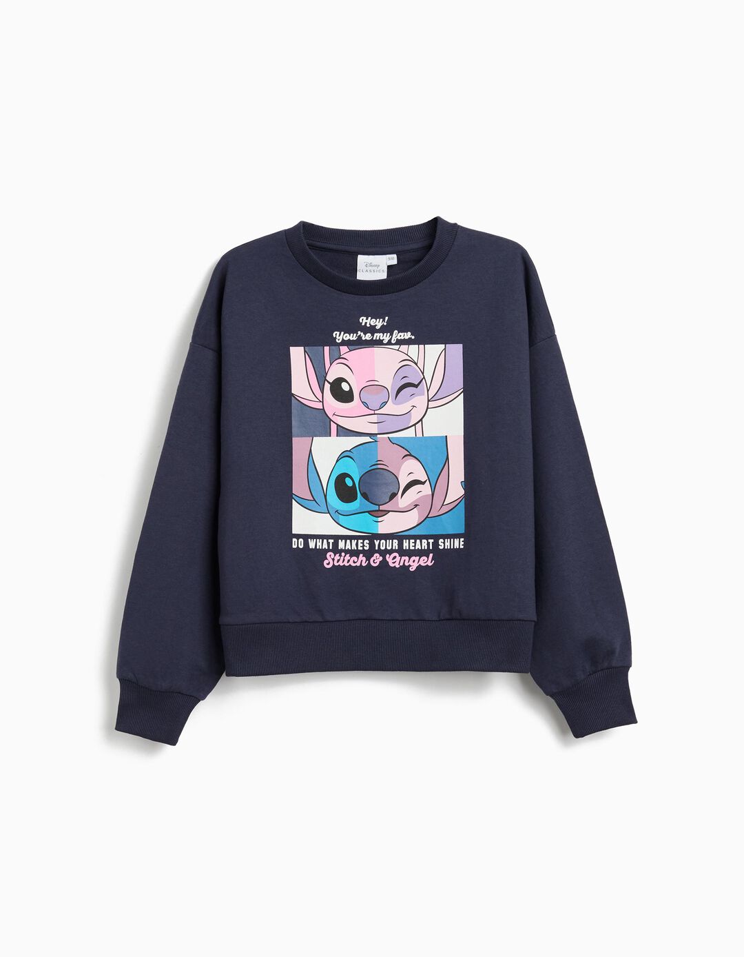 Sweatshirt 'Stitch e Angel', Menina, Azul Escuro