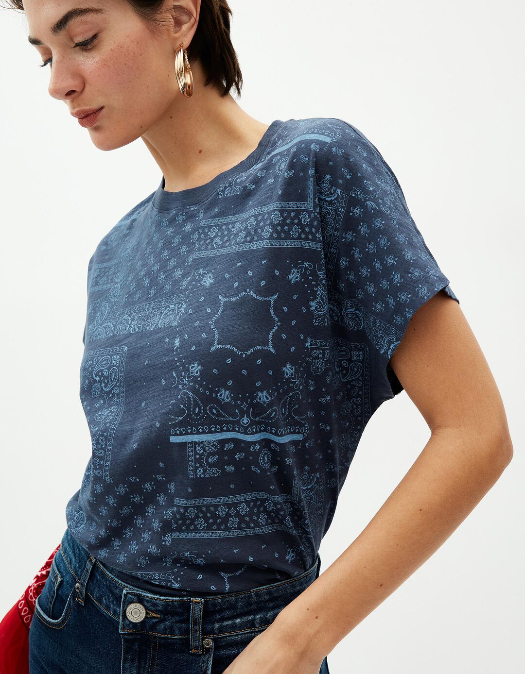 T-shirt Estampado Bandana, Mulher, Azul