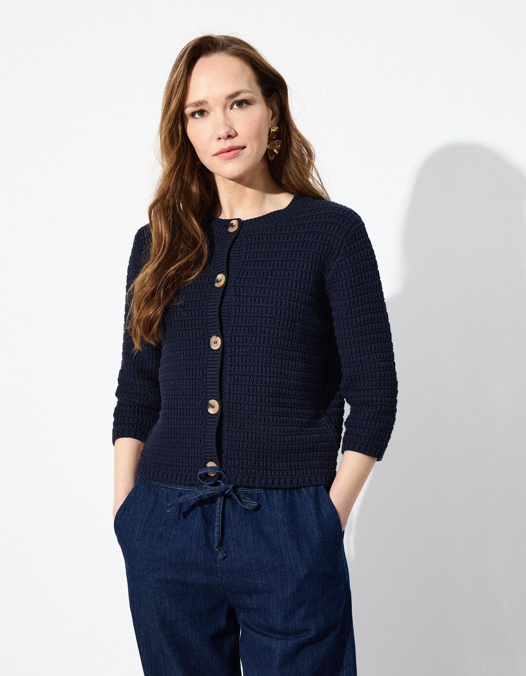 Cardigan, Mulher, Azul Escuro
