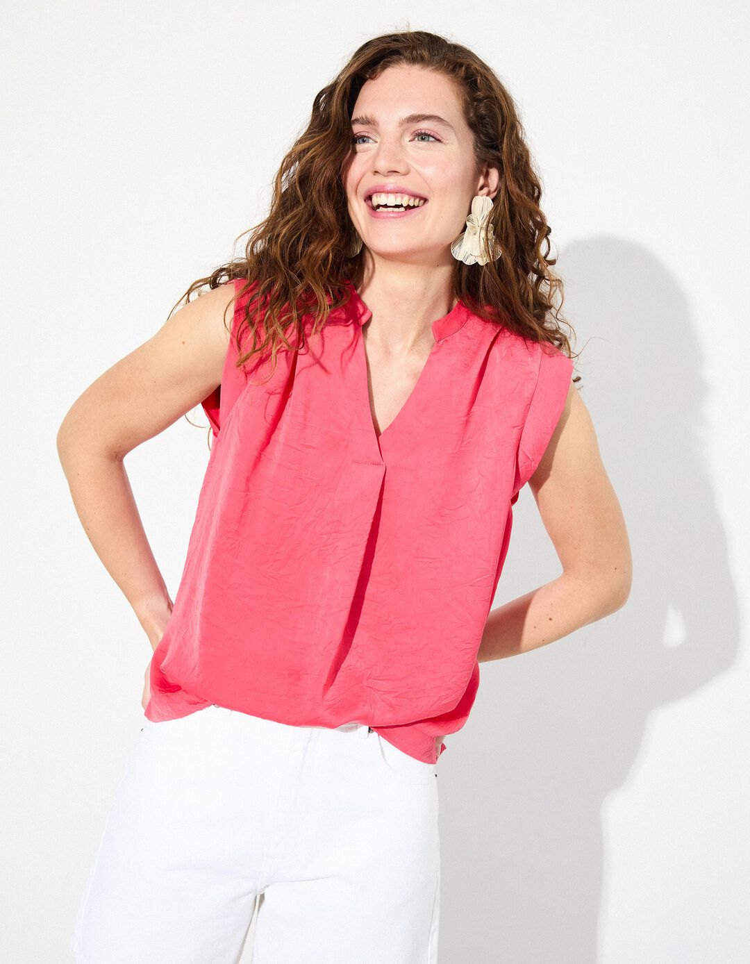 Blusa Decote em V, Mulher, Rosa 