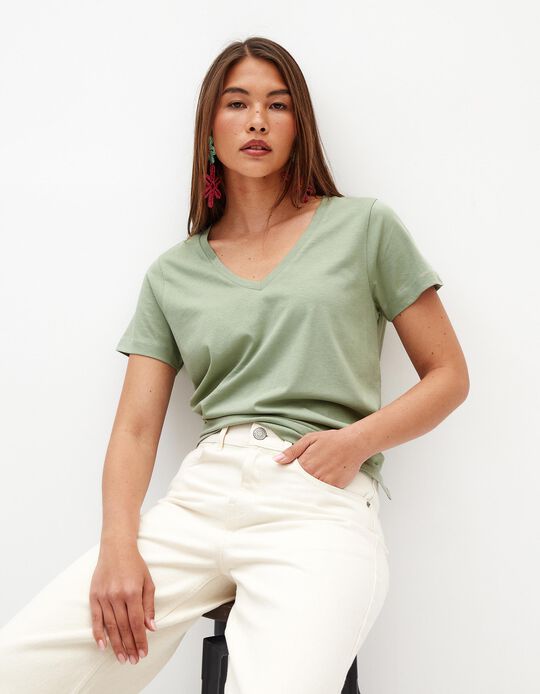 Comprar Online T-shirt Decote em V, Mulher, Verde Claro