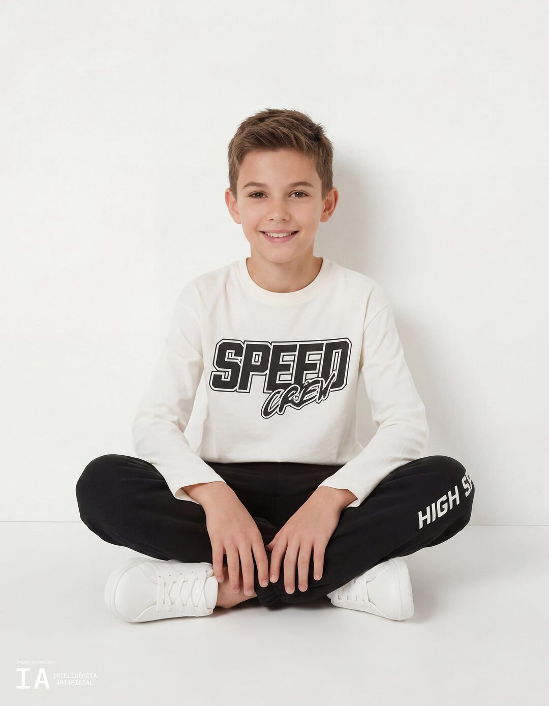 T-shirt de Manga Comprida, Menino, Branco