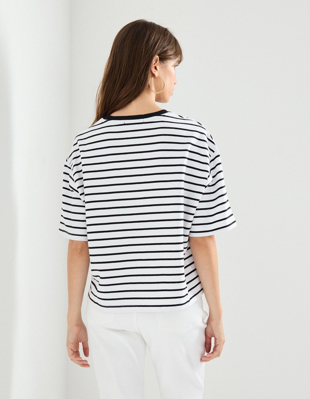 T-shirt Riscas, Mulher, Preto