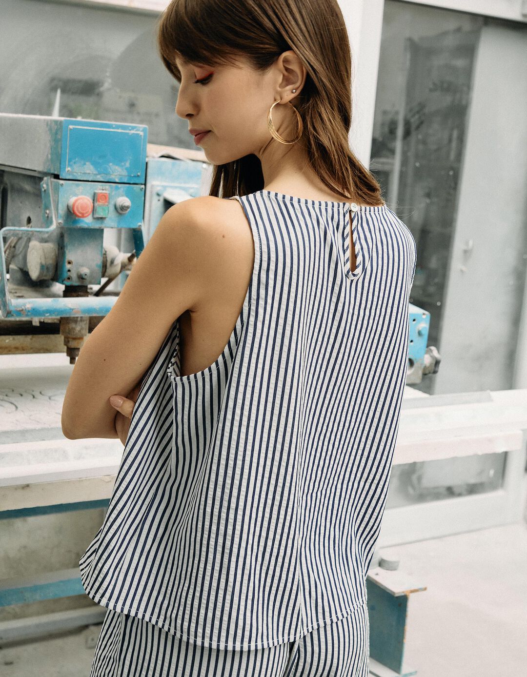 Top com Riscas, Mulher, Azul 