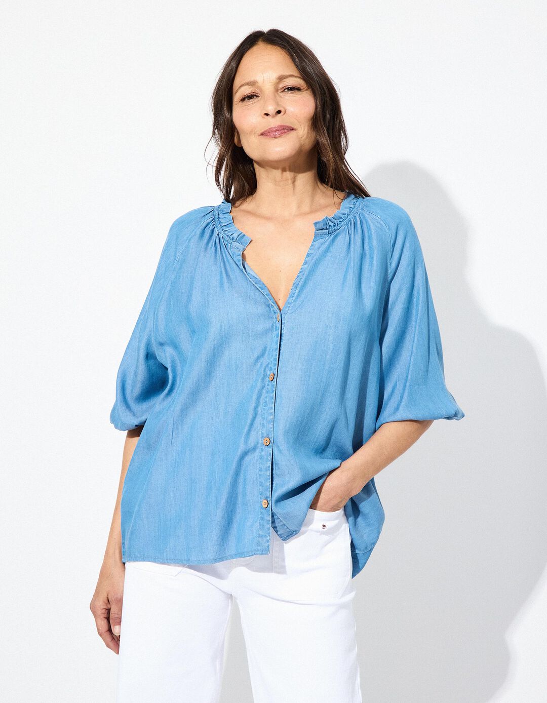 Blusa em Lyocell, Mulher, Azul