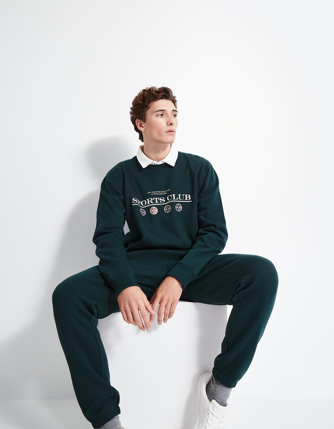 Sweatshirt de Felpa Estampado, Homem, Verde Escuro