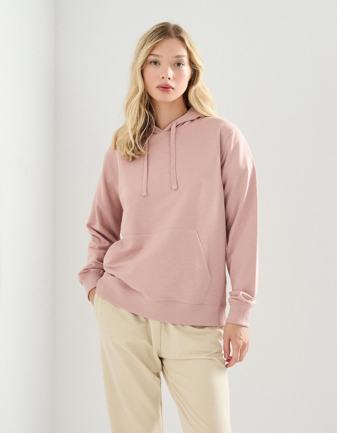 Sweatshirt com Capuz, Mulher, Rosa Claro