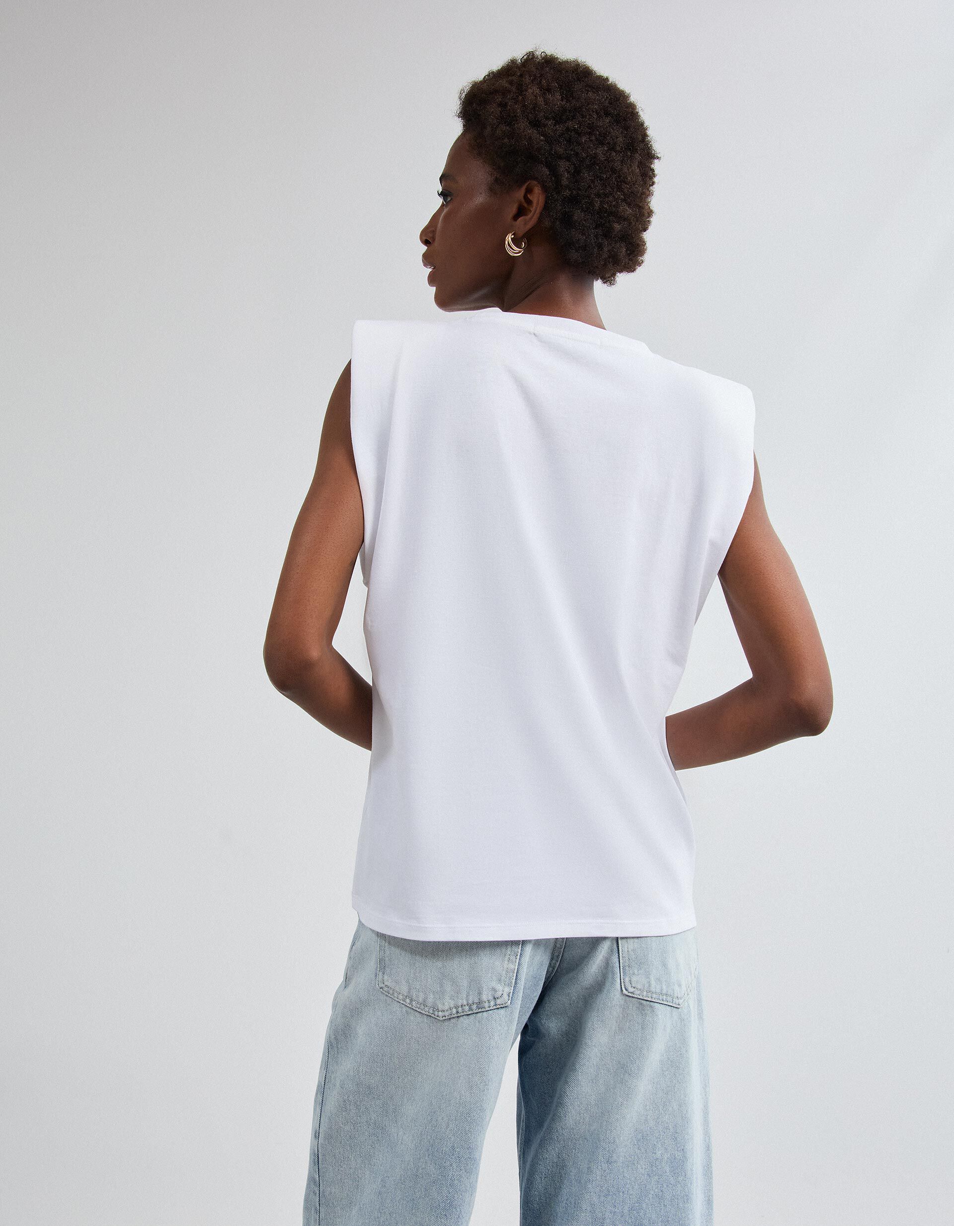 Comprar Online T-shirt Com Ombreiras, Mulher, Branco