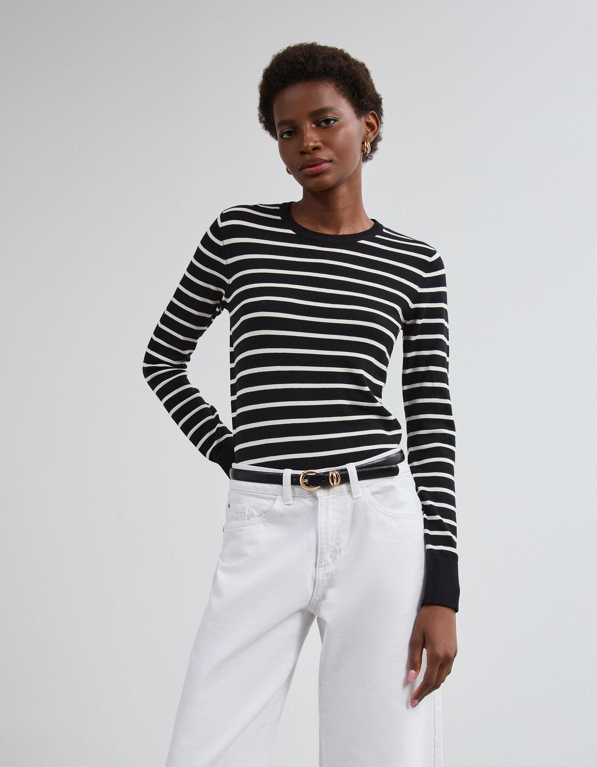 Comprar Online Camisola De Manga Comprida &Agrave;s Riscas, Mulher, Preto