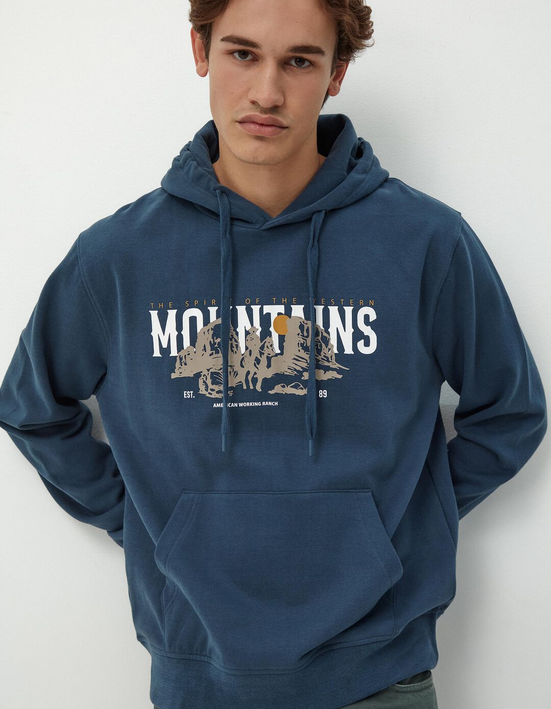 Sweatshirt de Felpa Capuz, Homem, Azul
