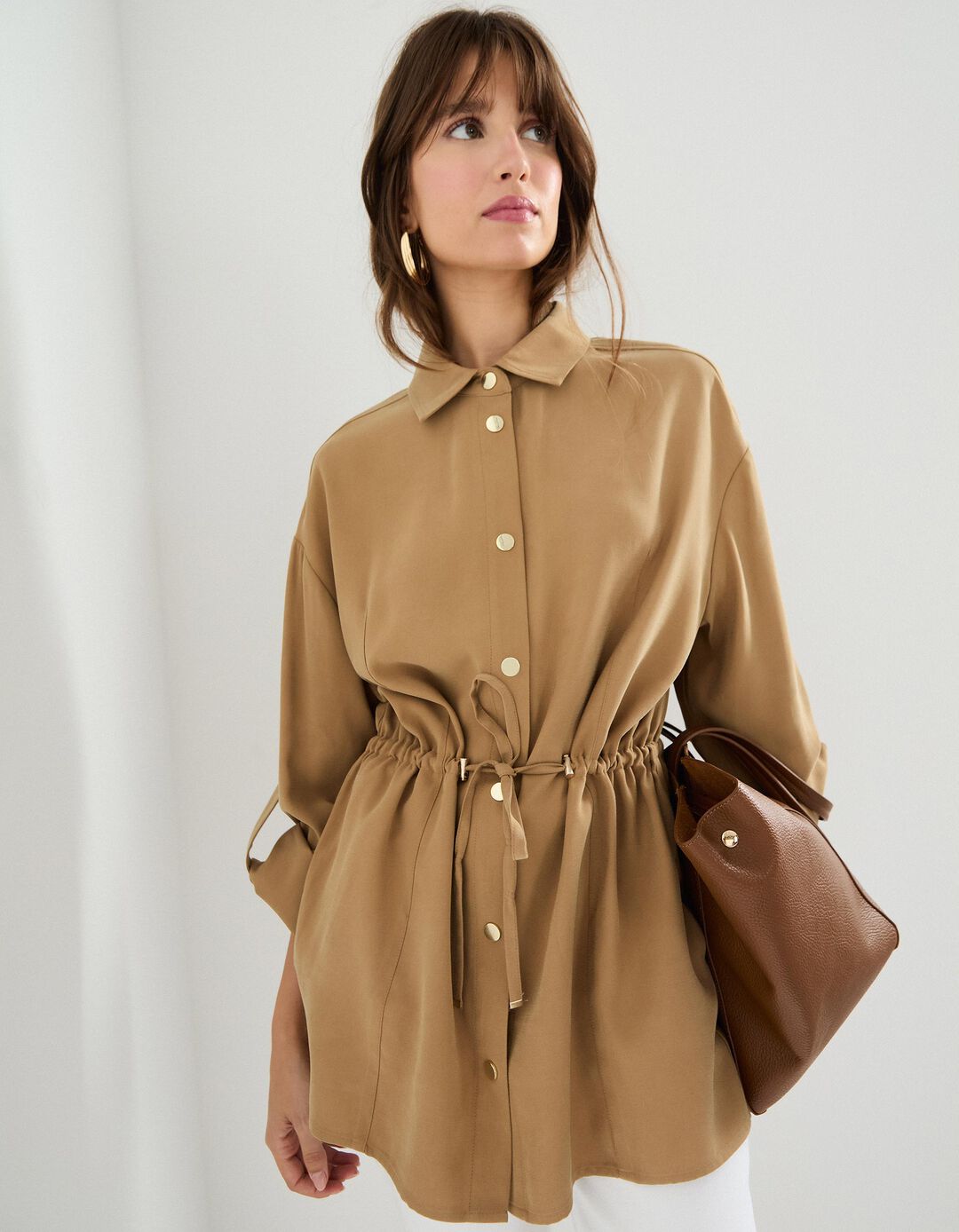 Sobrecamisa em Liocel, Mulher, Bege 