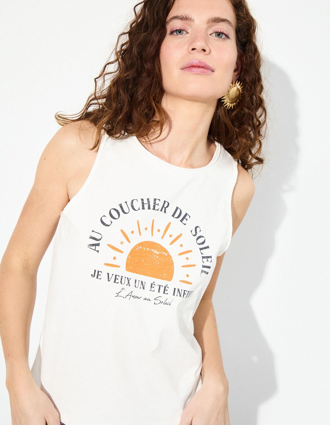 T-shirt sem Mangas, Mulher, Bege Claro 