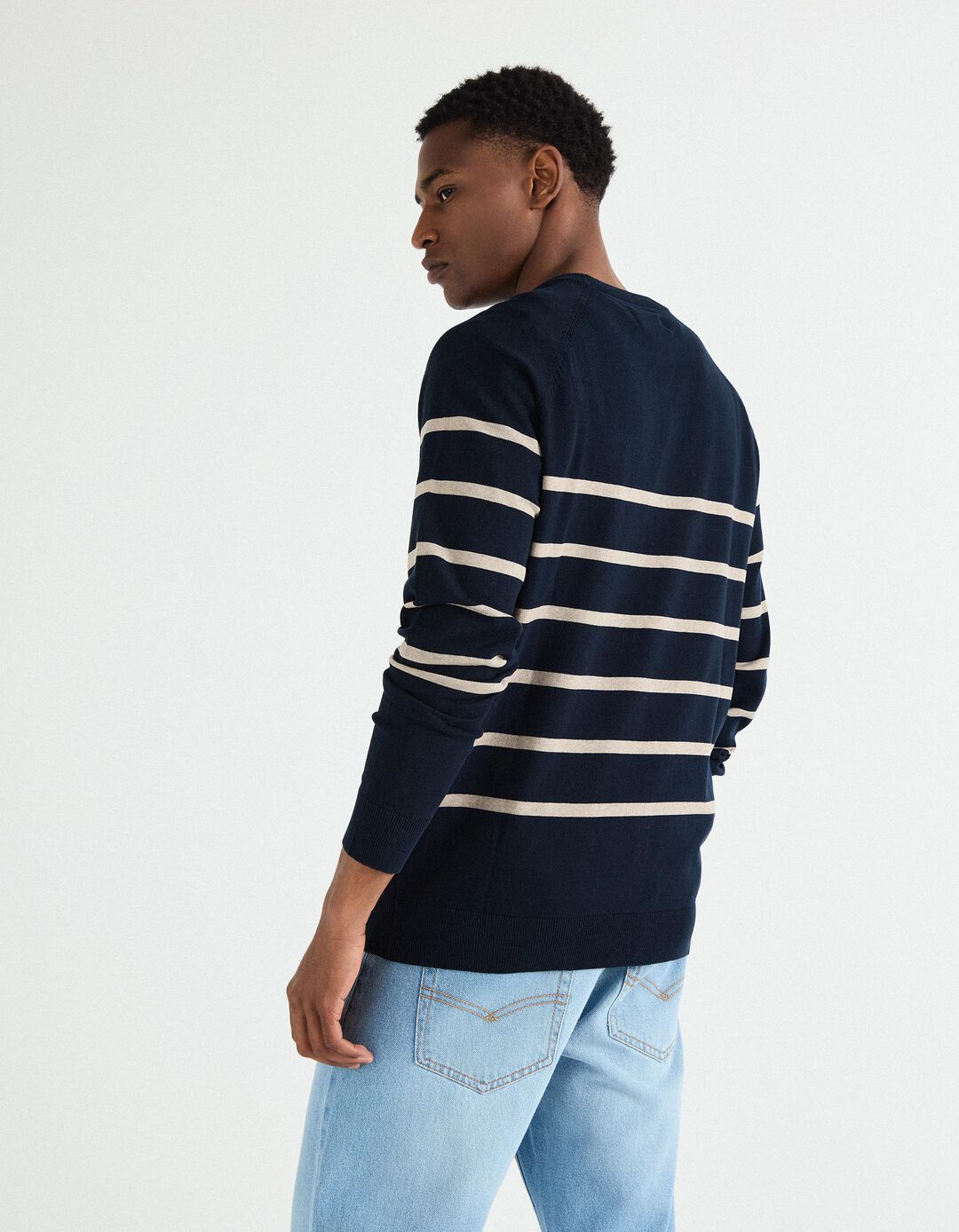 Camisola de Malha Riscas, Homem, Azul Escuro