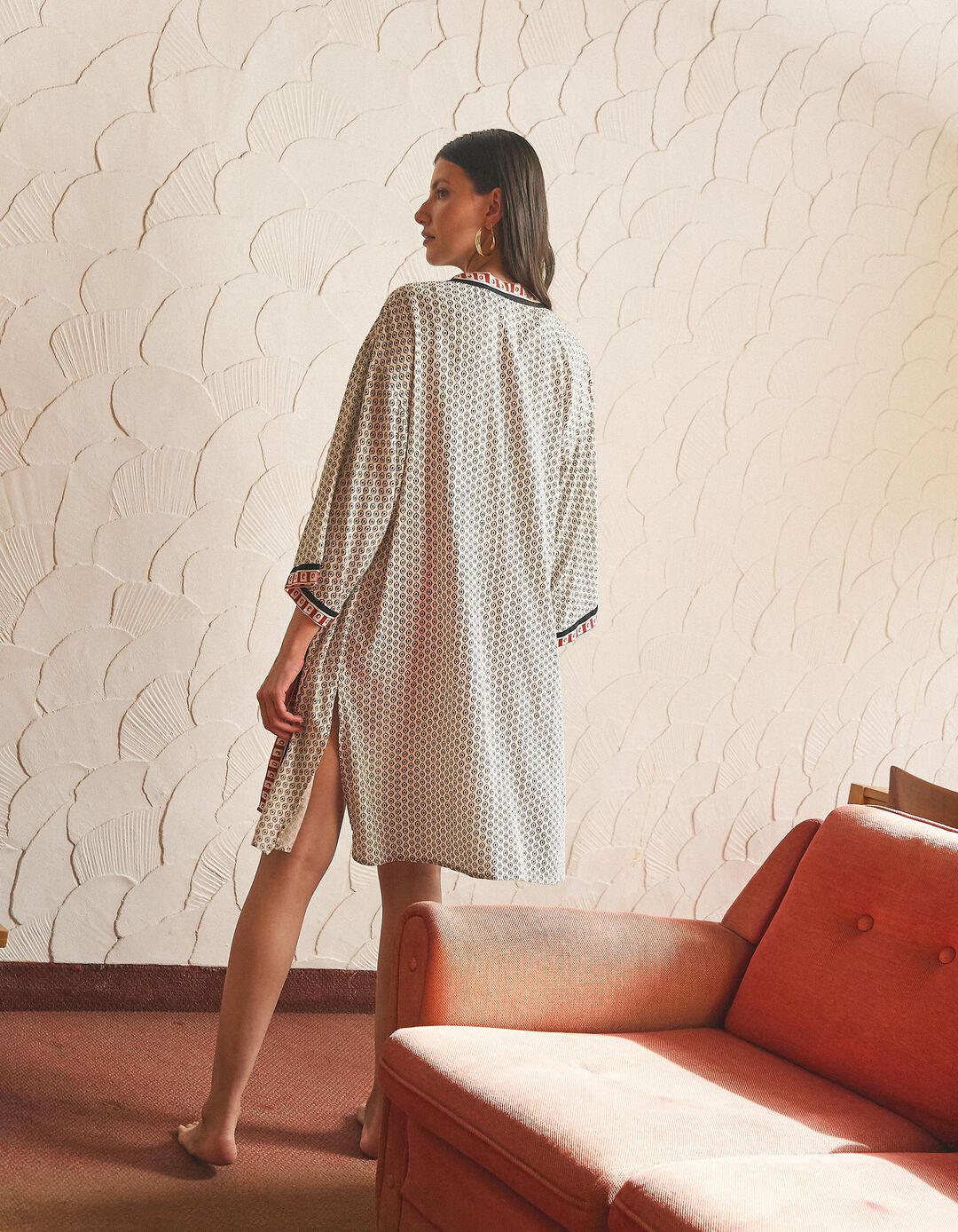 Kimono Estampado, Mulher, Bege Claro 