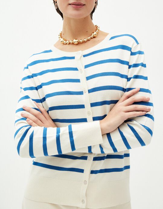Comprar Online Casaco de Malha Riscas, Mulher, Azul