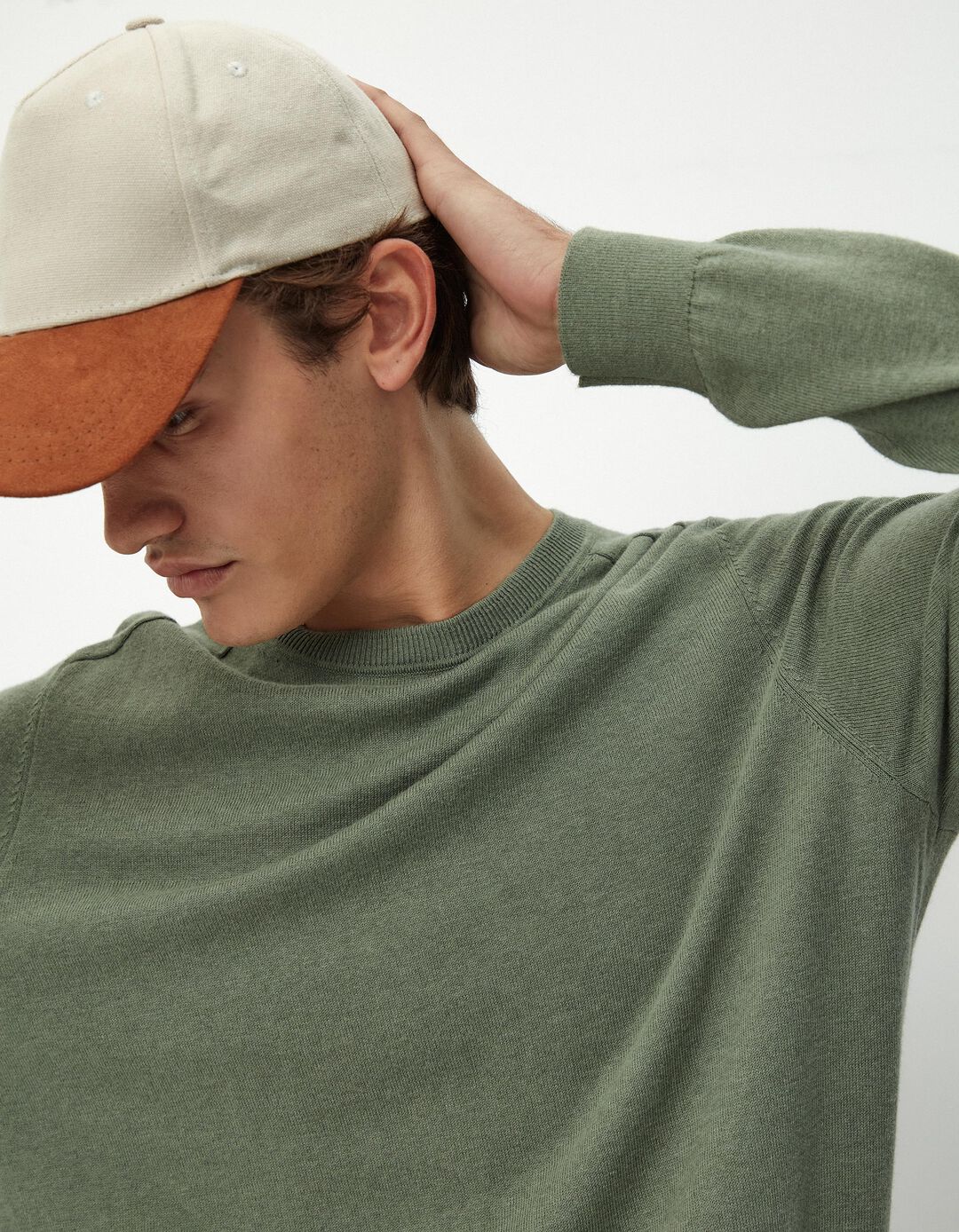Camisola Mistura de Caxemira Decote Redondo, Homem, Verde