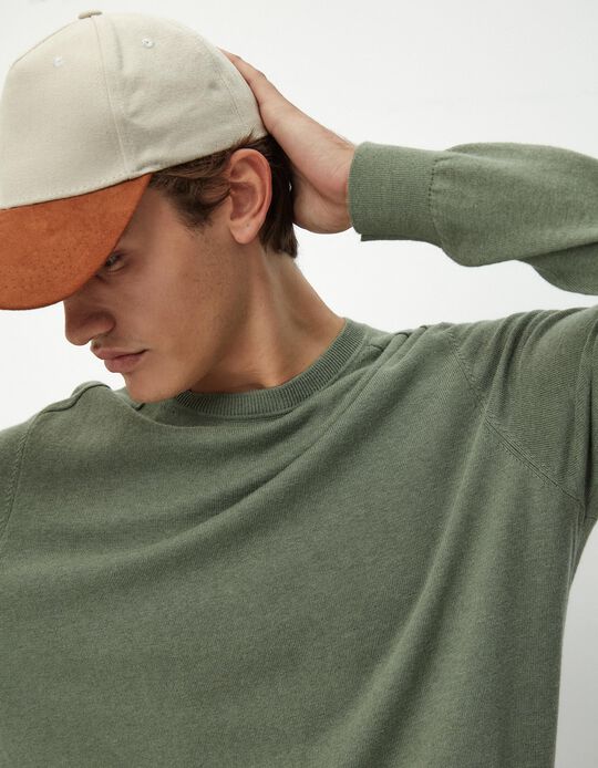 Comprar Online Camisola Mistura de Caxemira Decote Redondo, Homem, Verde