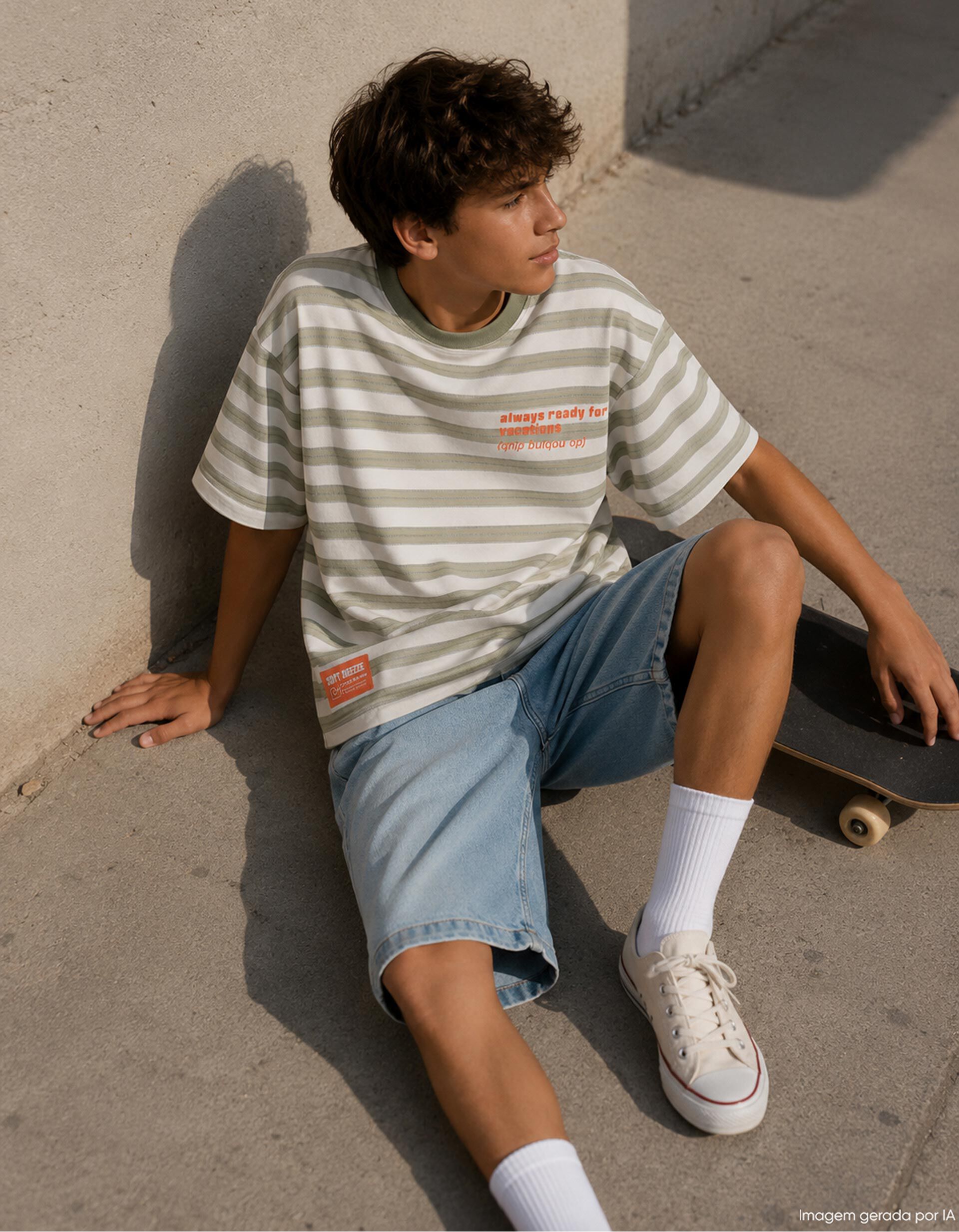 Comprar Online T-shirt &agrave;s Riscas, Menino, Verde Escuro