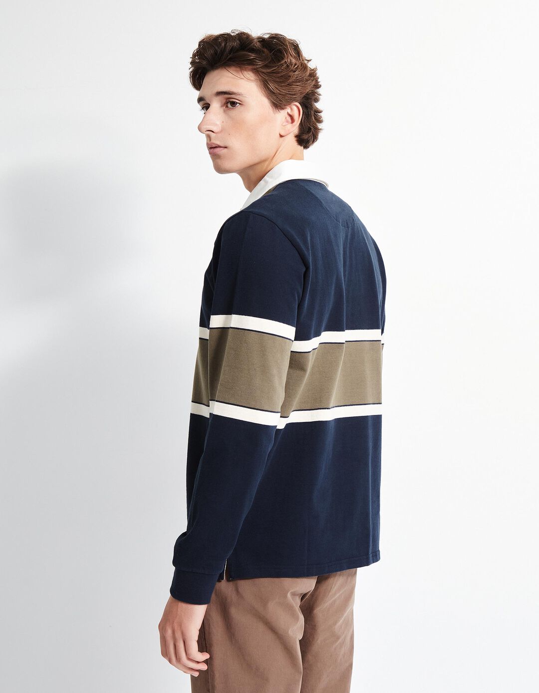 Polo de Manga Comprida Bloco Cor, Homem, Azul Escuro