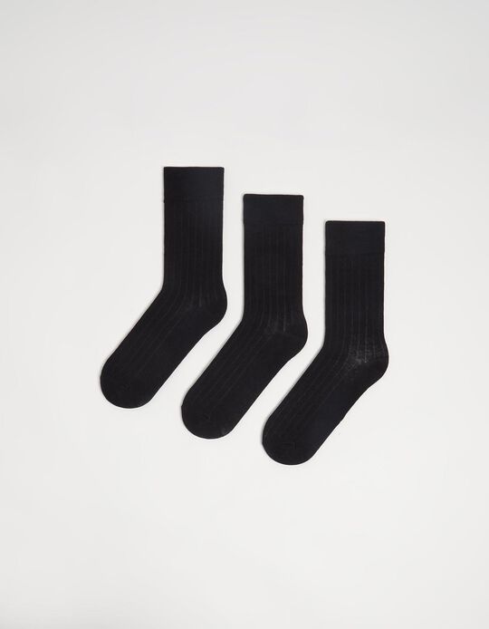 Comprar Online Pack 3 Pares de Meias Altas Caneladas, Mulher, Preto