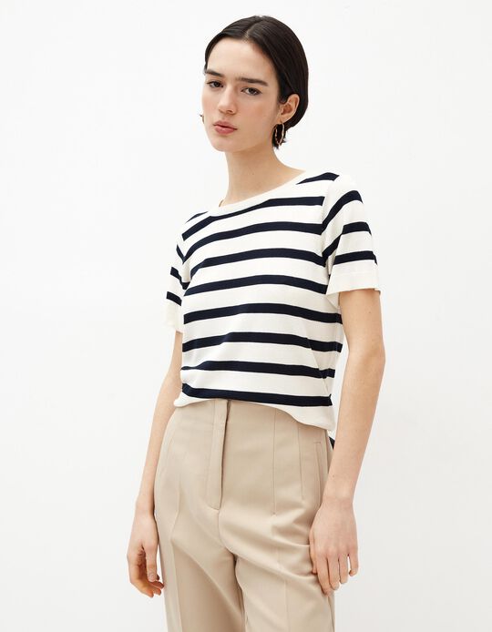 Comprar Online T-shirt de Malha Fina, Mulher, Bege Claro