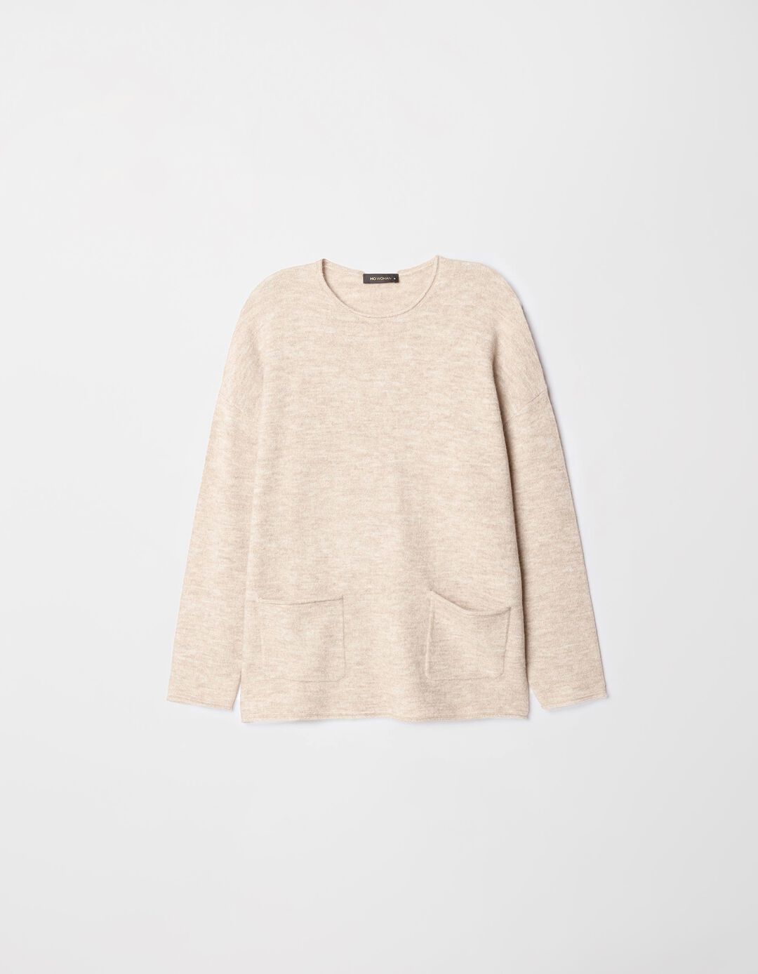 Camisola de Malha Bolsos, Mulher, Bege