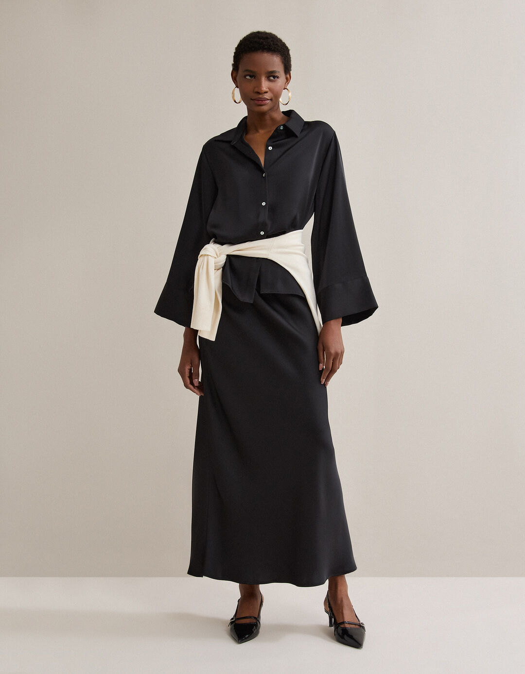 Saia Comprida Acetinada, Mulher, Preto