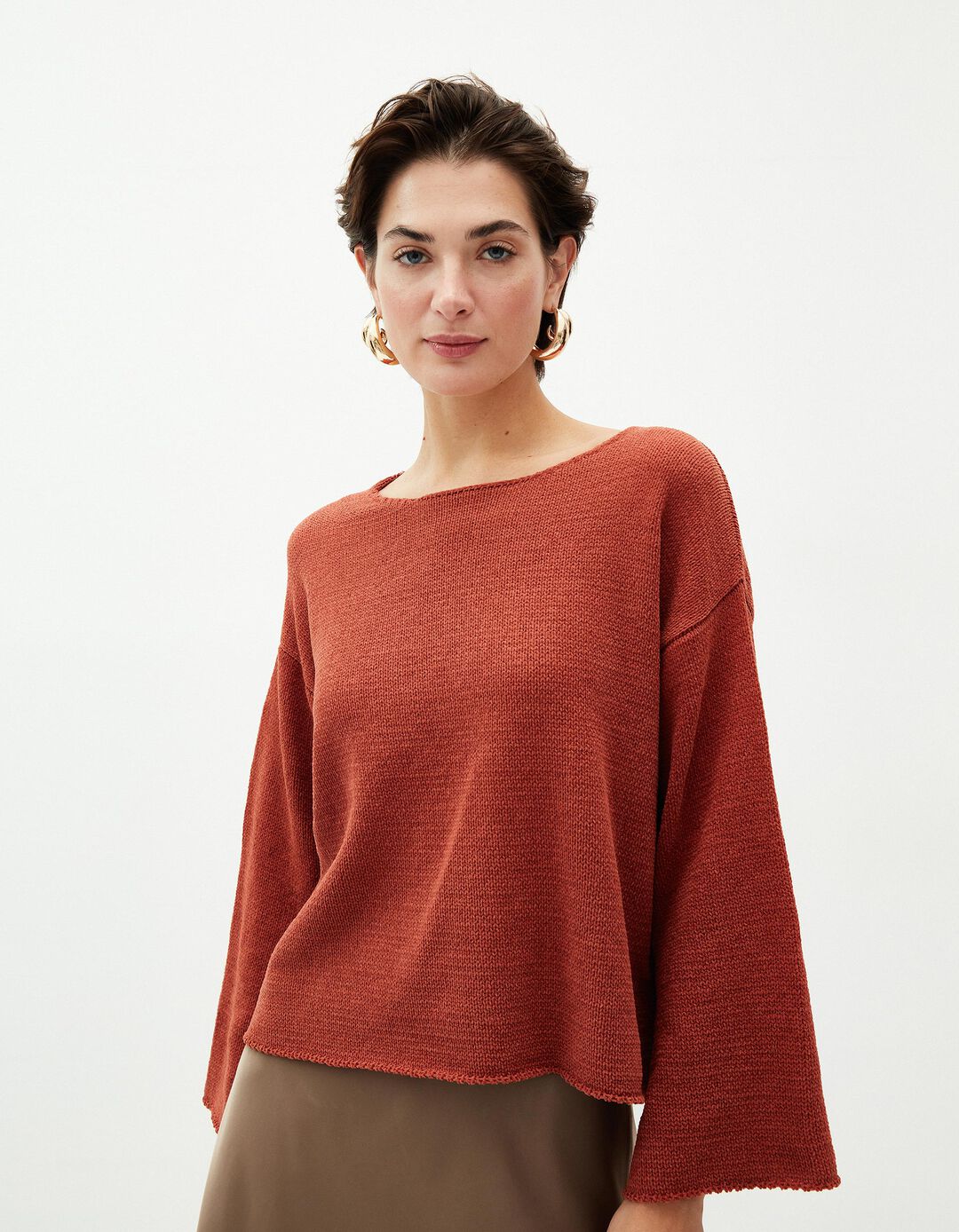 Camisola de Malha, Mulher, Laranja Escuro