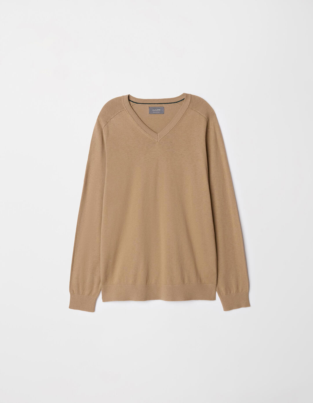 Camisola Mistura de Caxemira Decote em V, Homem, Bege
