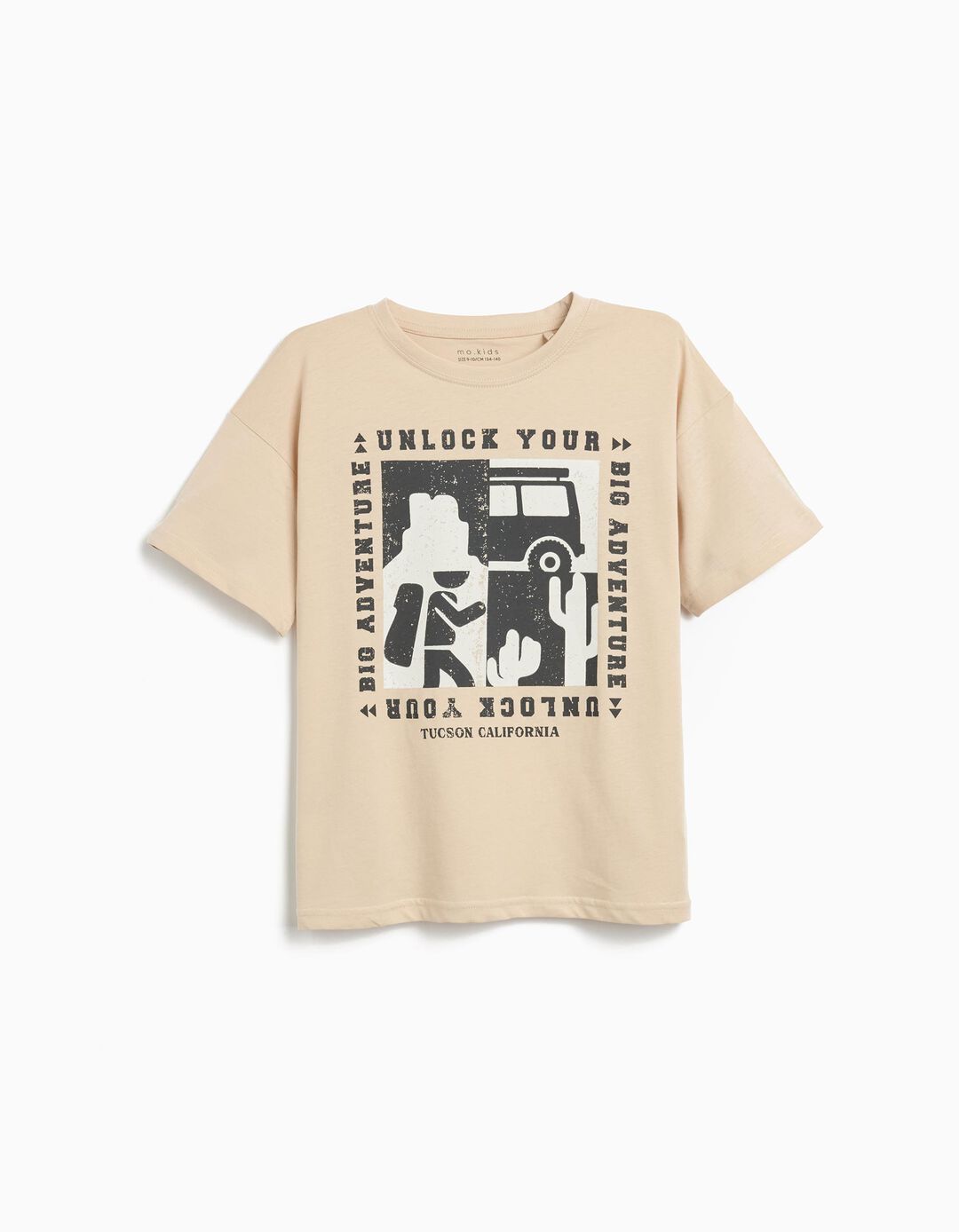 T-shirt Print, Menino, Bege Claro