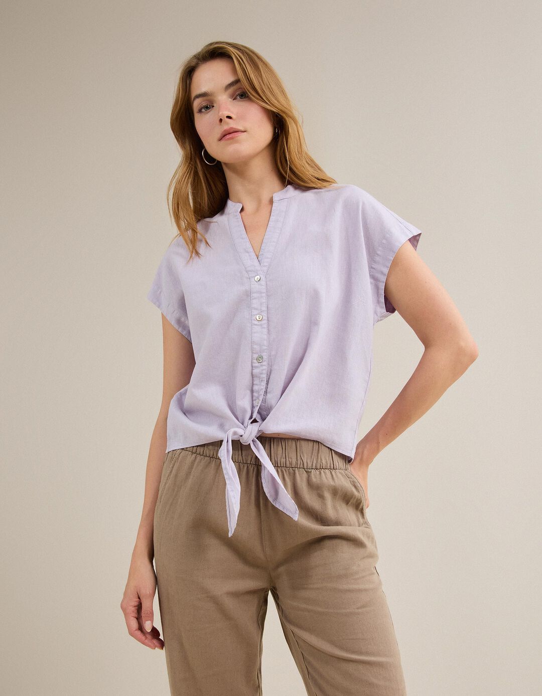 Blusa Com Linho, Mulher, Lil&aacute;s