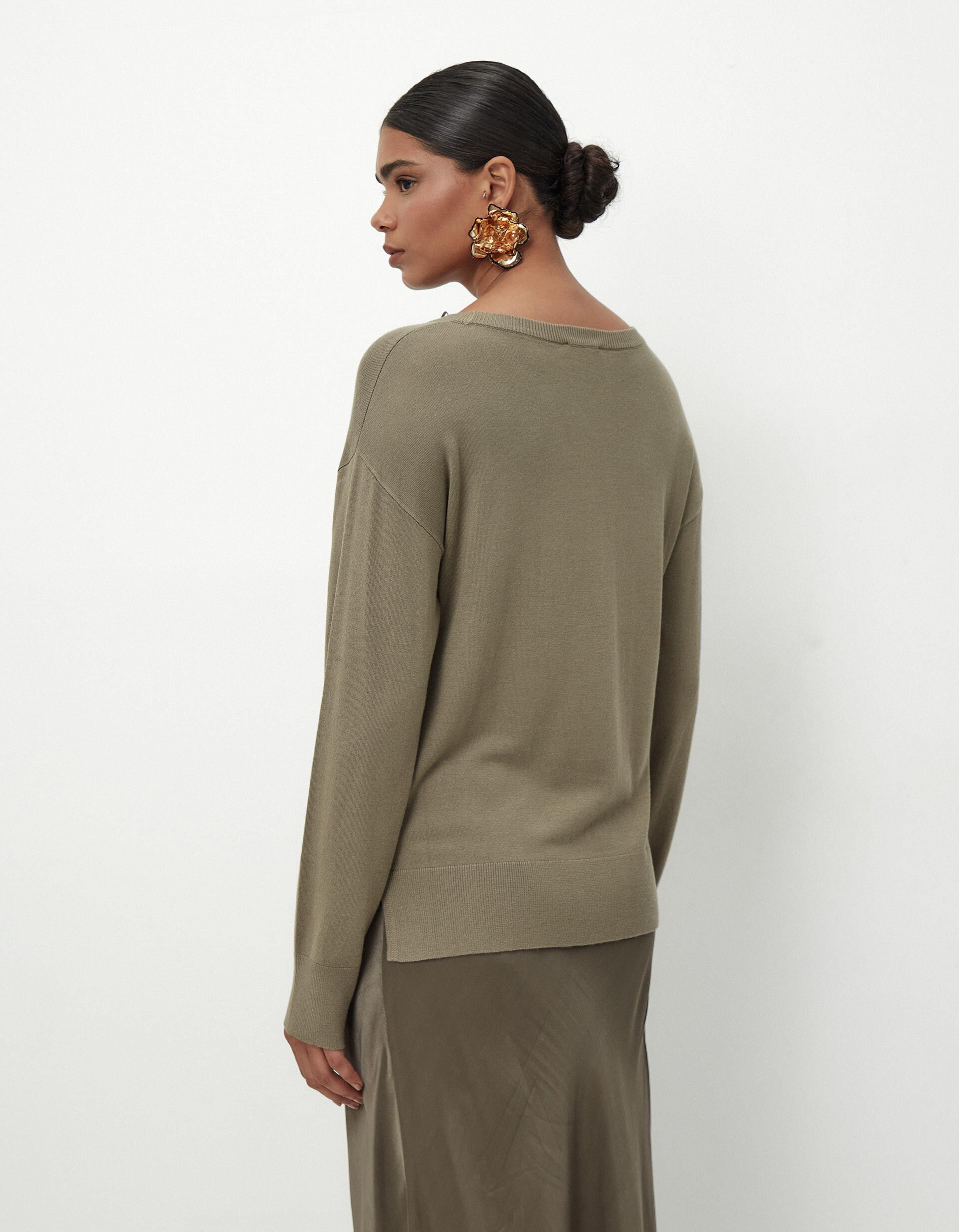 Comprar Online Camisola de Malha Decote Redondo, Mulher, Verde Escuro
