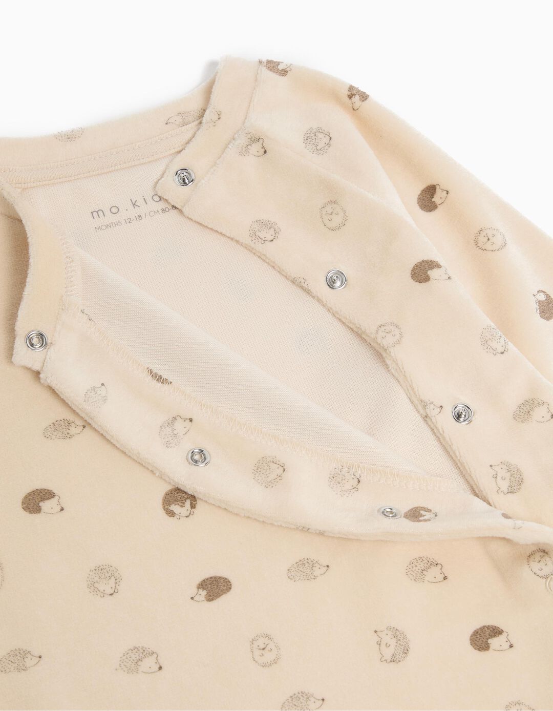 Pijama Aveludado Estampado, Bebé, Bege
