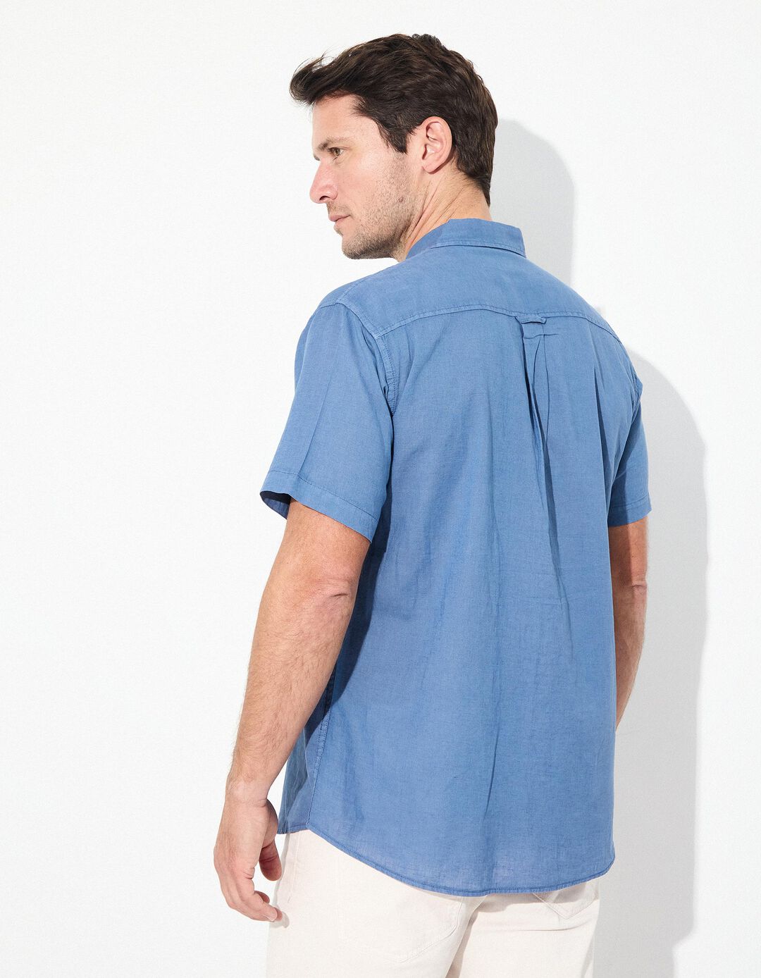 Camisa com Linho, Homem, Azul 