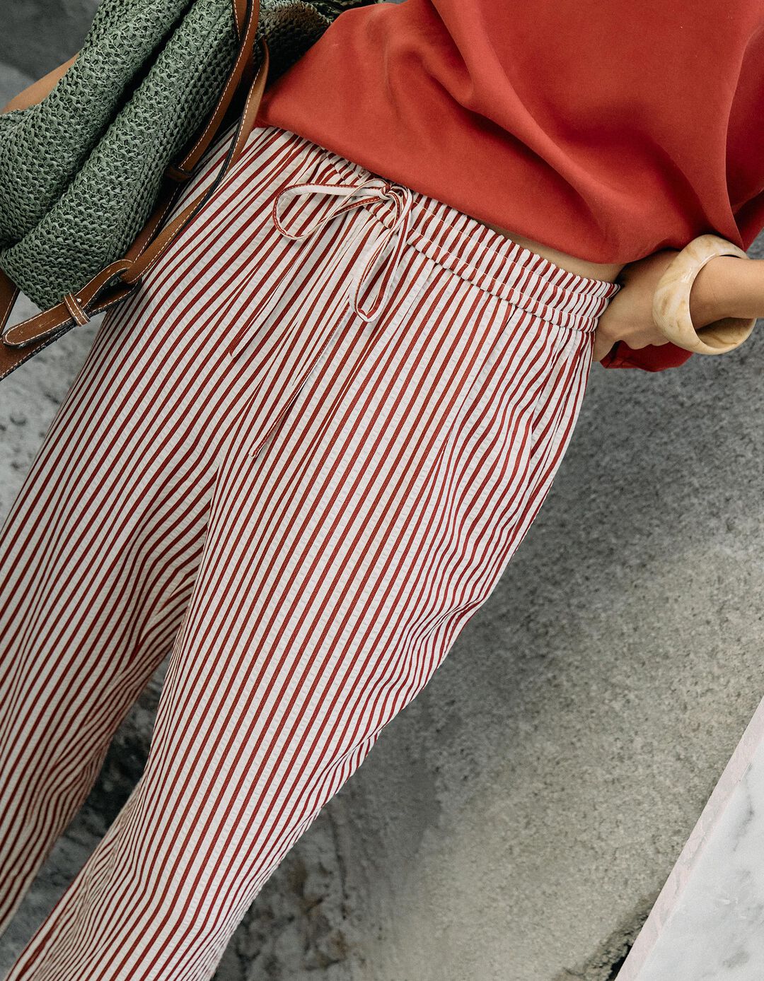Calças com Riscas, Mulher, Vermelho Escuro 