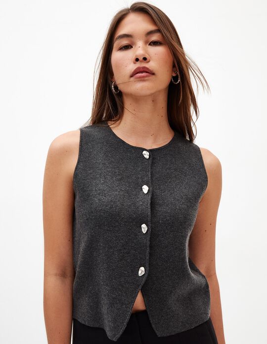 Comprar Online Colete de Malha, Mulher, Cinzento Escuro