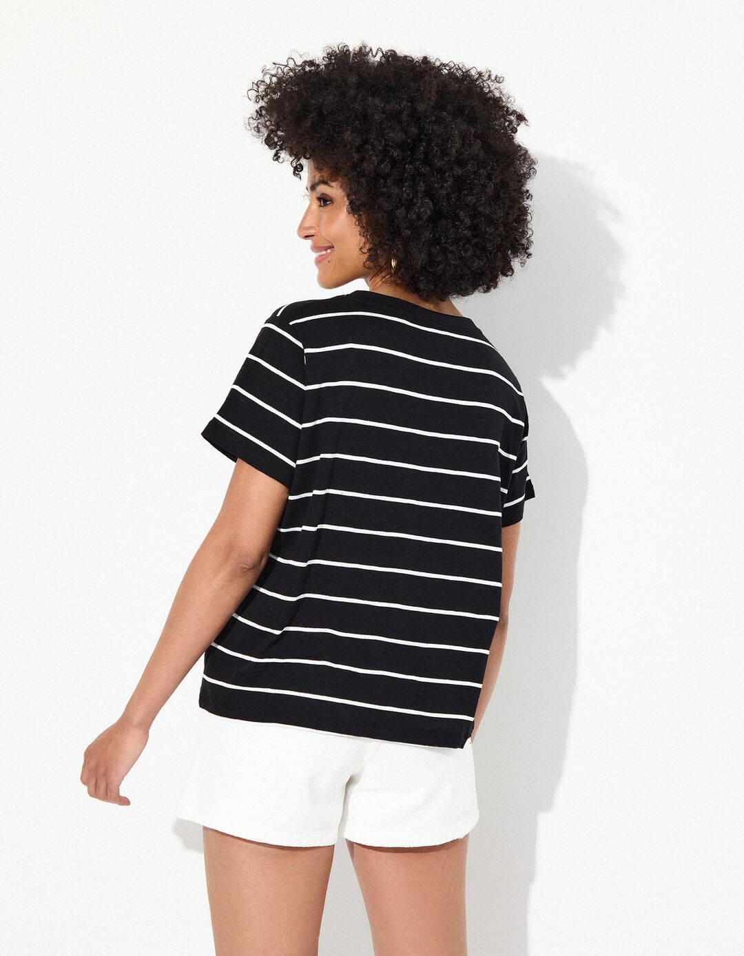 T-shirt Riscas, Mulher, Preto