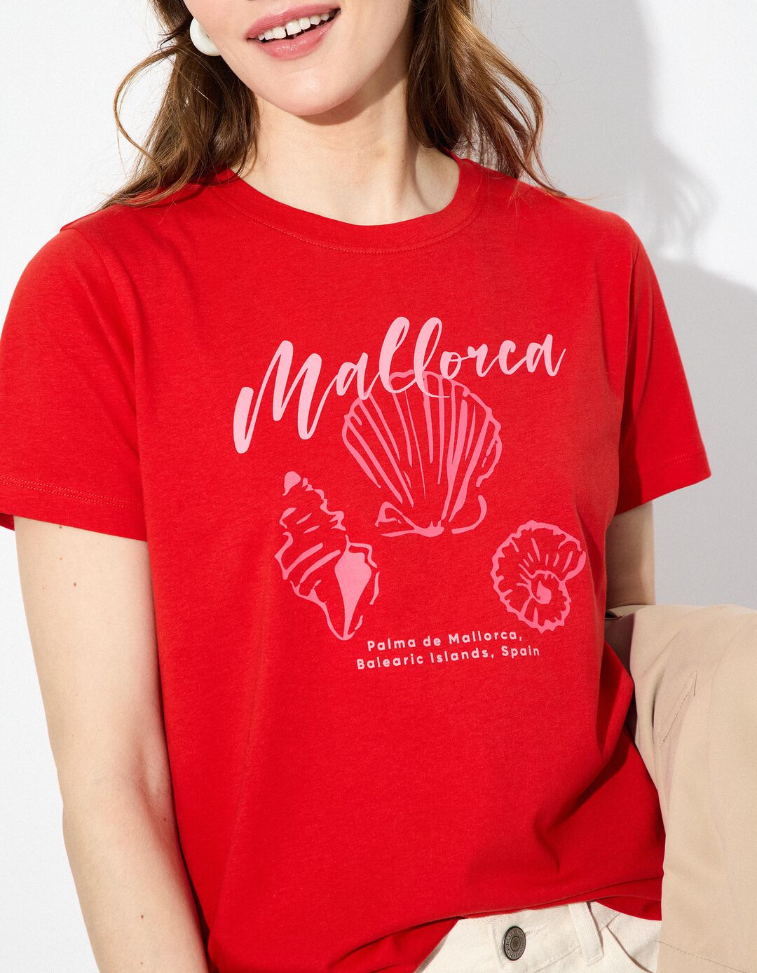 T-shirt Print, Mulher, Vermelho Claro 