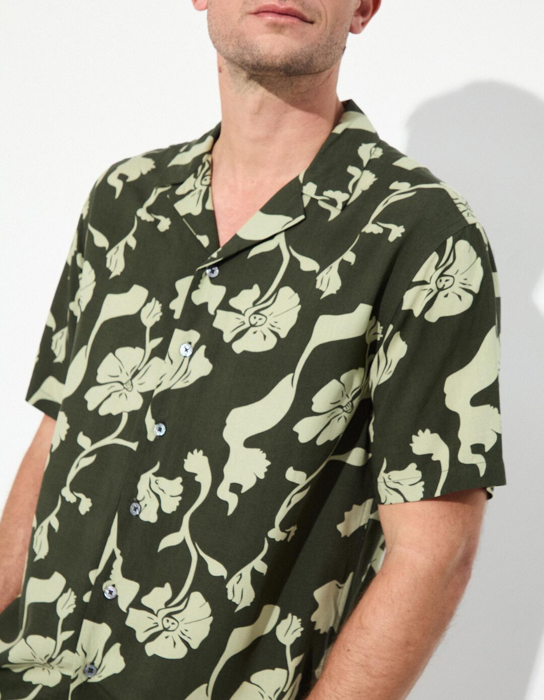 Camisa de Manga Curta, Homem, Verde Escuro 