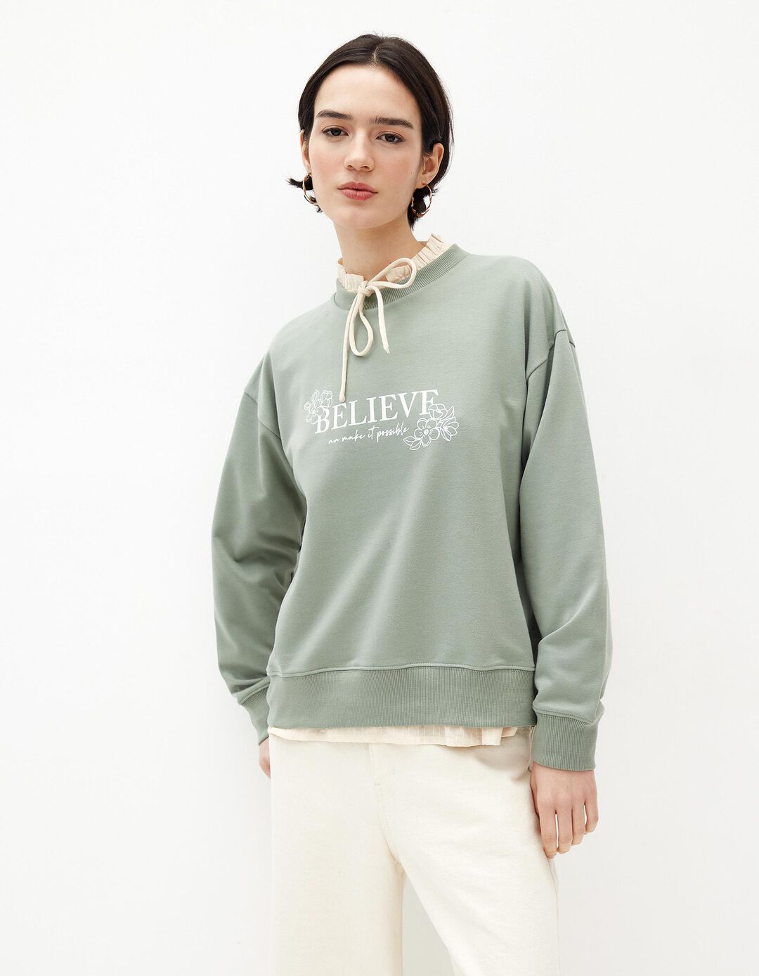Sweatshirt Estampado, Mulher, Verde Claro
