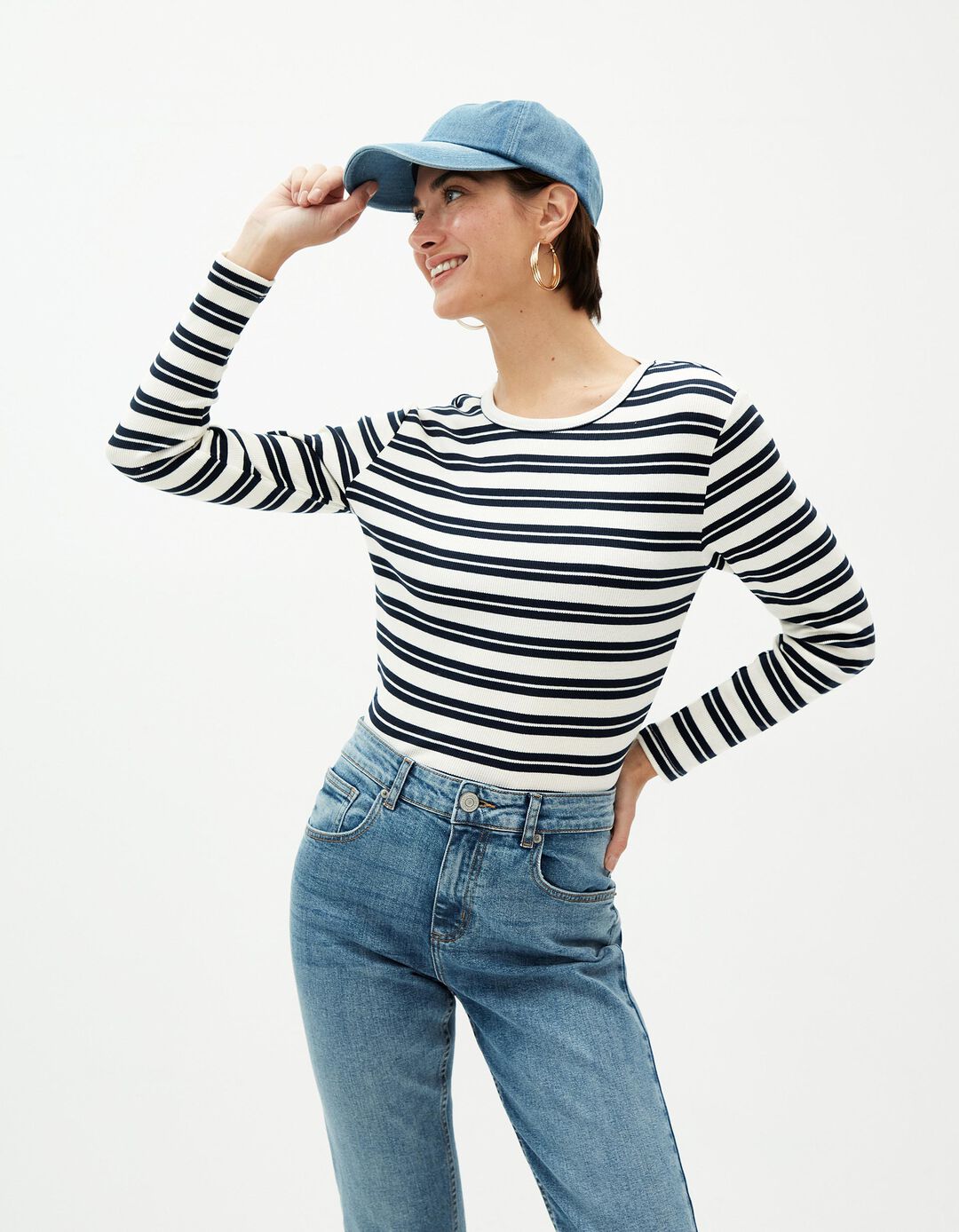 Camisola Riscas, Mulher, Azul Escuro