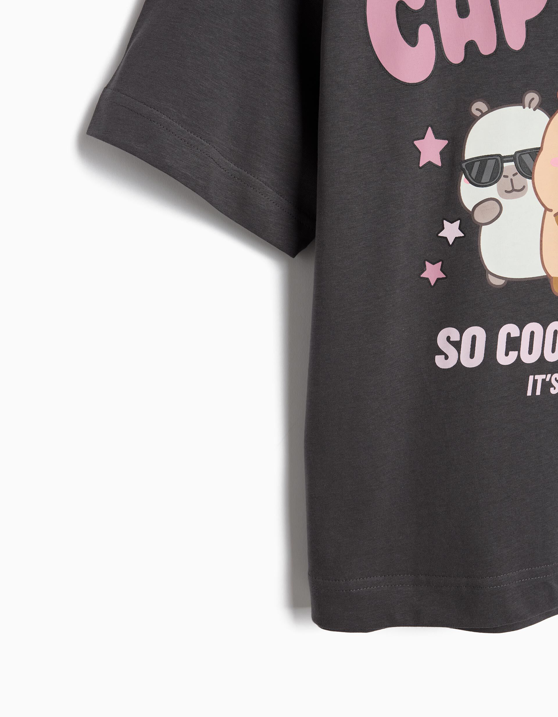 Comprar Online T-shirt 'Capibara Capyfun', Menina, Cinzento Escuro