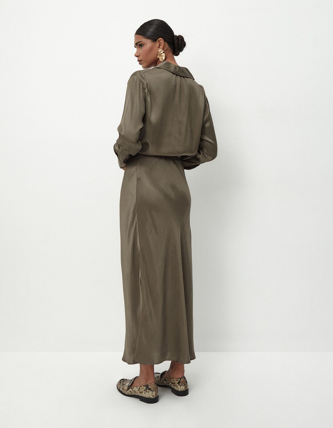 Saia Comprida Acetinada, Mulher, Verde