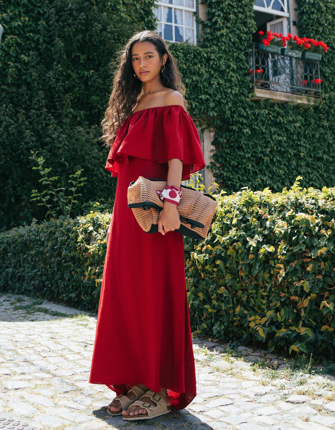 Vestido Com Linho, Mulher, Vermelho Escuro