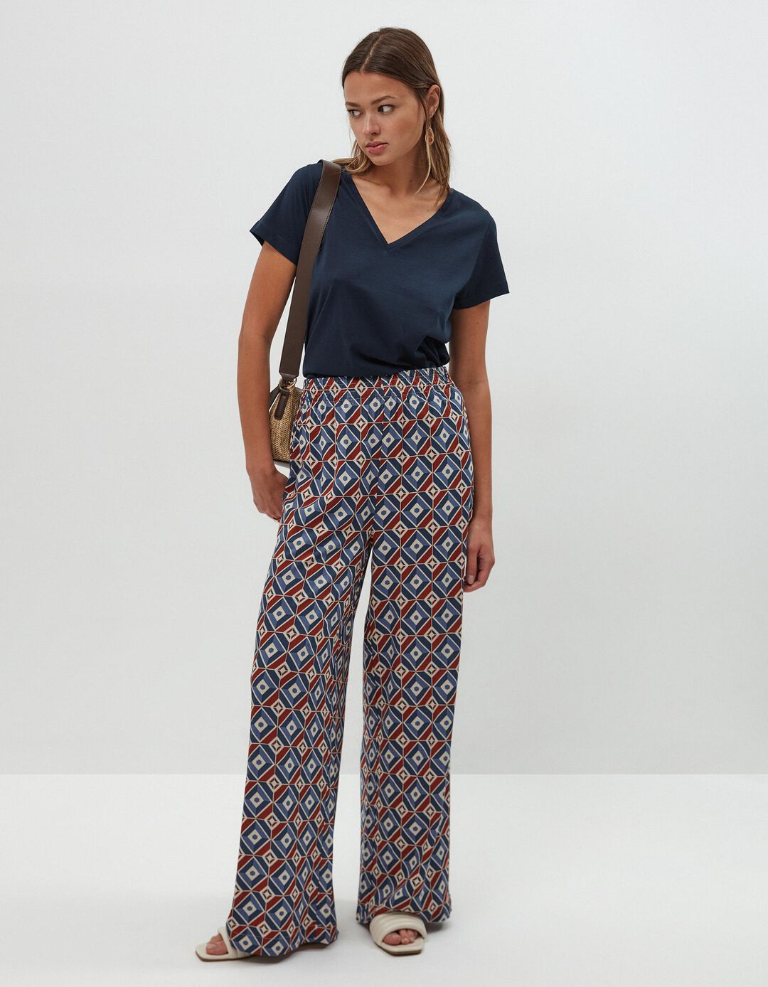 T-shirt Decote em V, Mulher, Azul Escuro