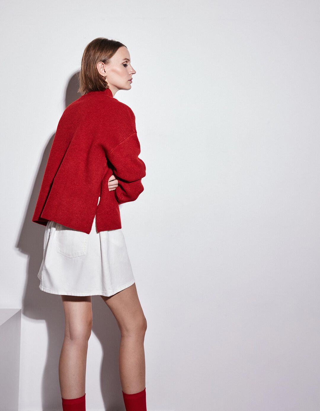 Camisola de Malha Gola Subida, Mulher, Vermelho