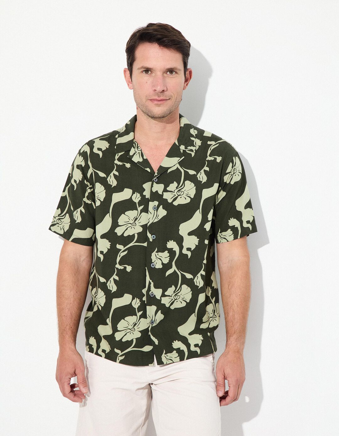 Camisa de Manga Curta, Homem, Verde Escuro 