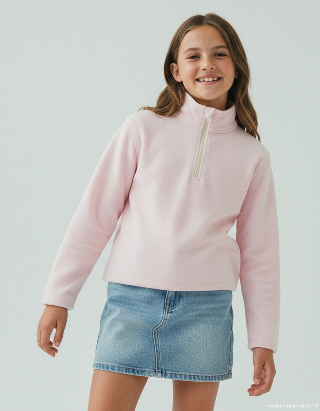 Camisola Polar com Fecho, Menina, Rosa Claro